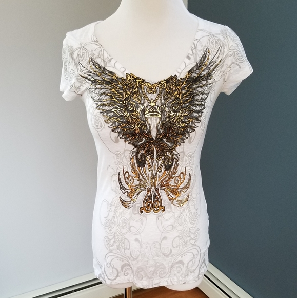 3/$20 Angel Wings Gold Foil Tee Shirt - Picture 2 of 9